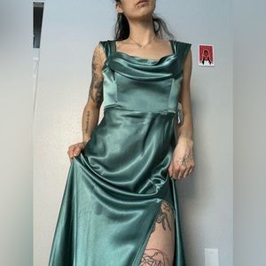 Sea foam maxi bridesmaids dress